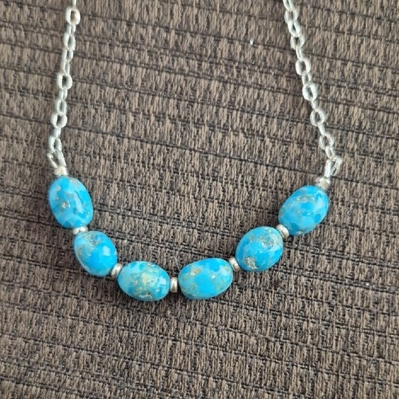 Sleeping Beauty Turquoise 18" Necklace On Sterling Silver Chain - Picture 4 of 4